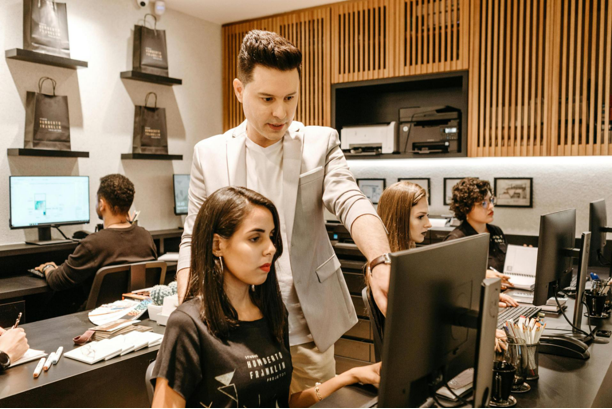 Team working together in operations office